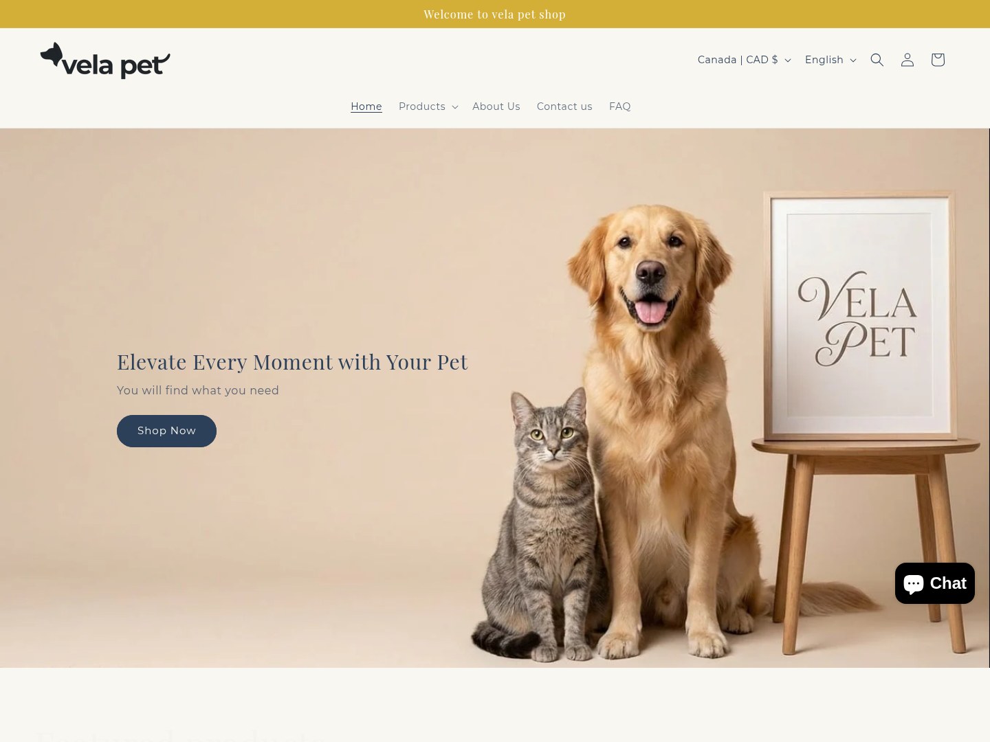 VelaPet homepage